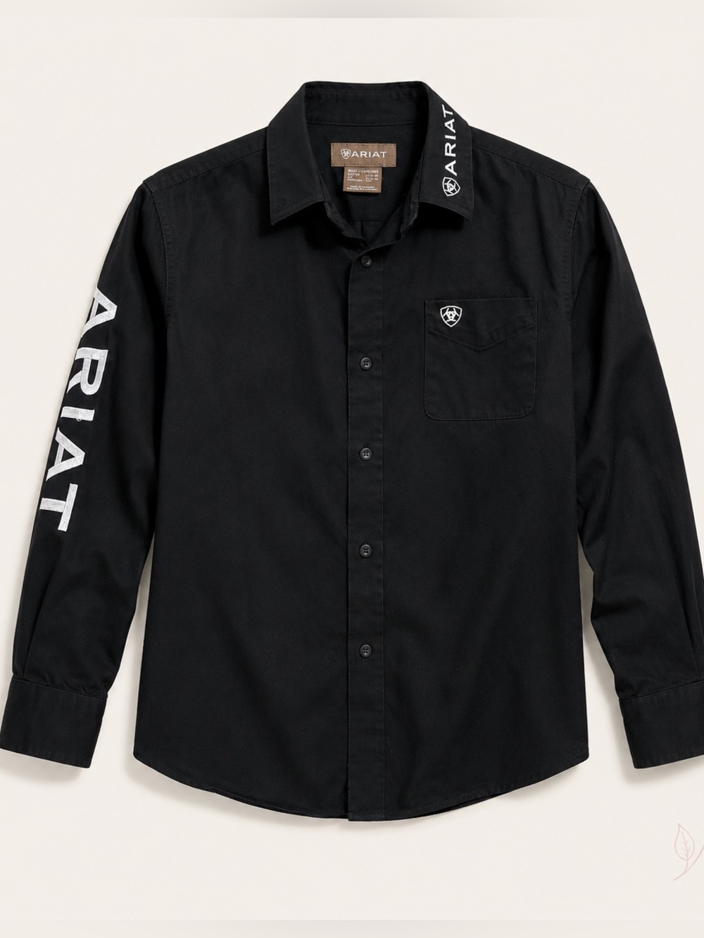 Ariat Boys Team Logo Twill LS Shirt Black Western Button Down L 14-16 Rodeo
